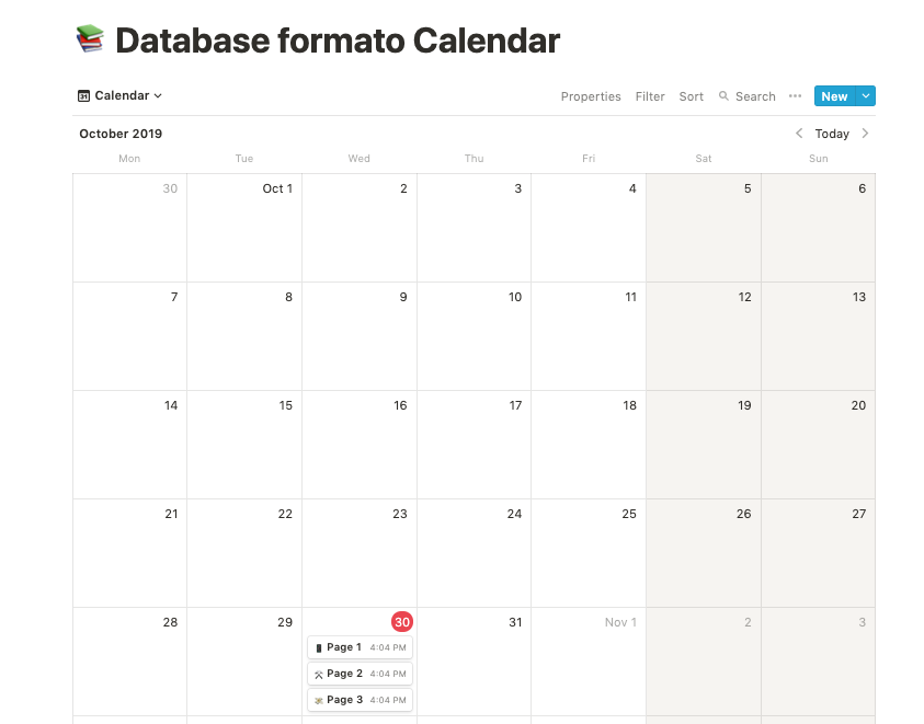 Database Calendar